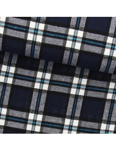 Tecido de flanela xadrez escocês - Azul marinho e preto