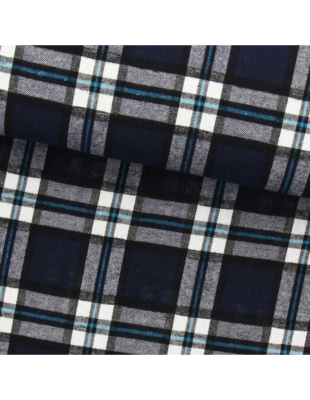 Tecido de flanela xadrez escocês - Azul marinho e preto