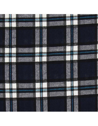Tecido de flanela xadrez escocês - Azul marinho e preto