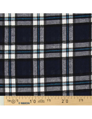 Tecido de flanela xadrez escocês - Azul marinho e preto