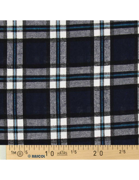 Tecido de flanela xadrez escocês - Azul marinho e preto