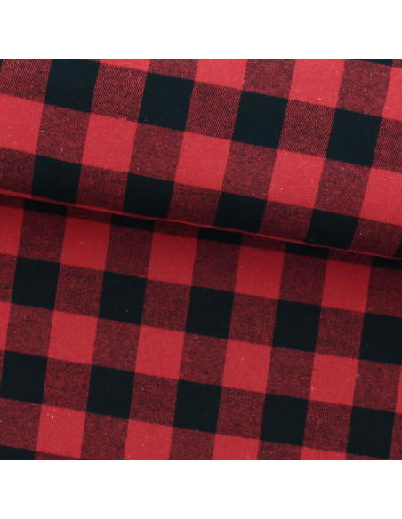 Tecido flanela xadrez escocês - Vermelho e preto