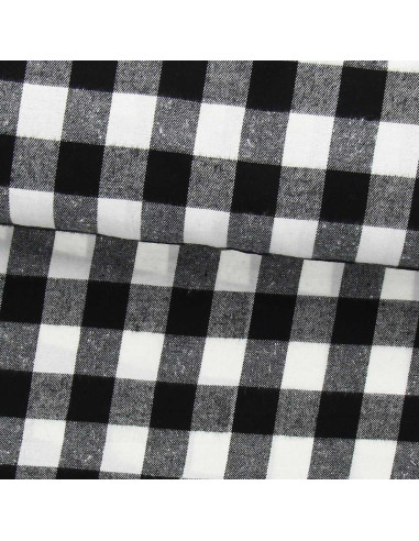 Tecido flanela xadrez escocês - Preto e branco