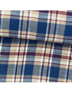 Tecido de flanela xadrez escocês - Azul, bege e vermelho
