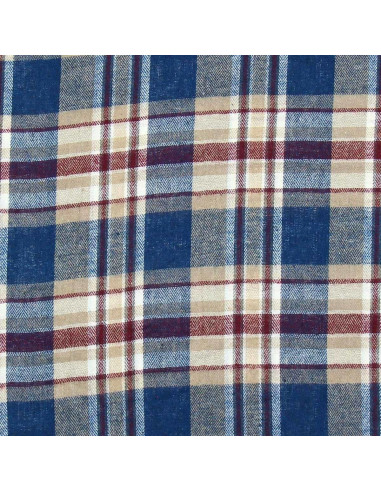Tecido de flanela xadrez escocês - Azul, bege e vermelho