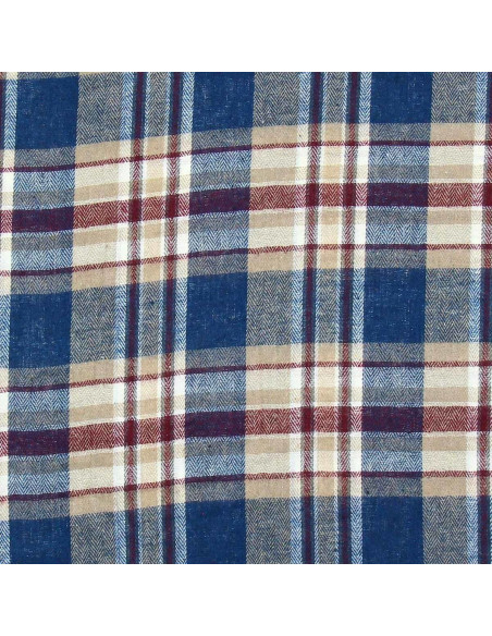 Tecido de flanela xadrez escocês - Azul, bege e vermelho