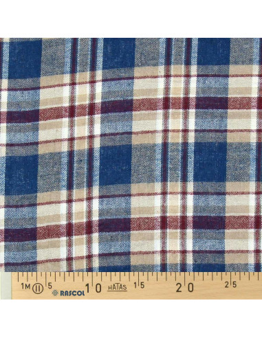 Tecido de flanela xadrez escocês - Azul, bege e vermelho