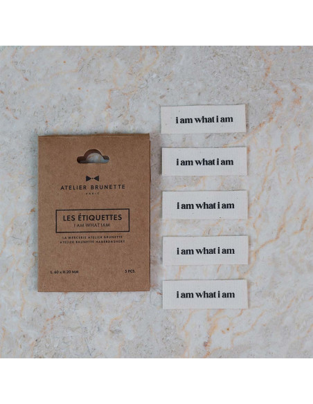 Conjunto de 5 etiquetas tecidas para costurar - I am what i am