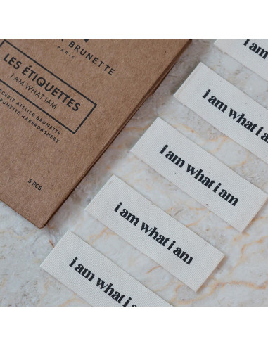 Conjunto de 5 etiquetas tecidas para costurar - I am what i am