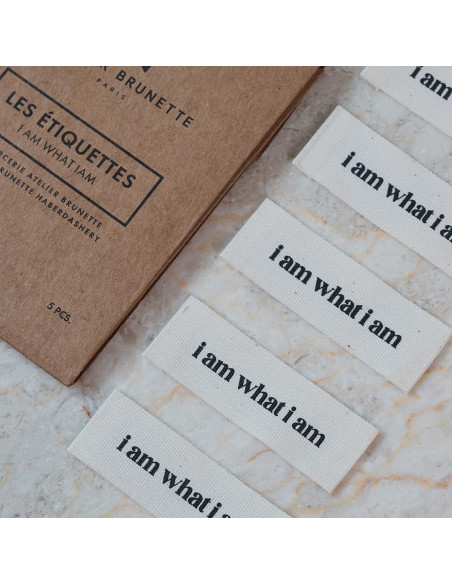 Conjunto de 5 etiquetas tecidas para costurar - I am what i am