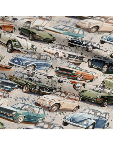 Tecido de algodão premium - Carros de coleção