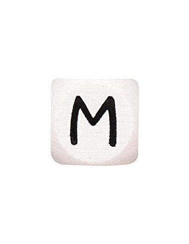Cubo de madeira branco com letra do alfabeto em pérola