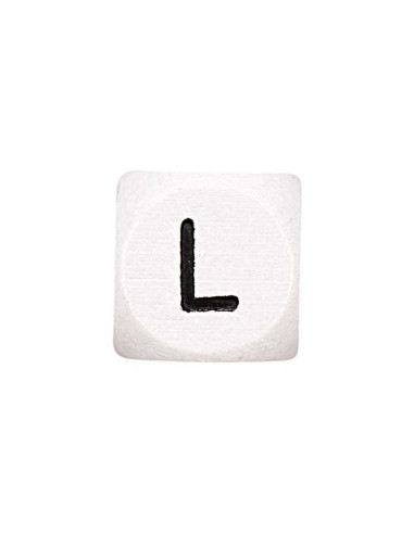 Cubo de madeira branco com letra do alfabeto em pérola