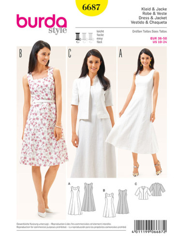 Molde de vestido e casaco - Burda 6687