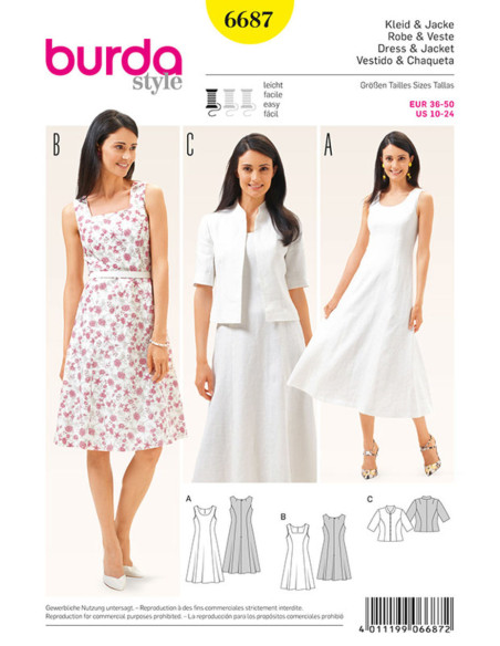 Molde de vestido e casaco - Burda 6687