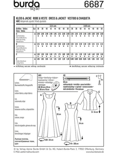 Molde de vestido e casaco - Burda 6687