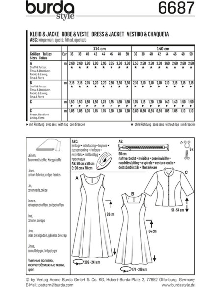 Molde de vestido e casaco - Burda 6687