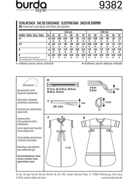 Molde de saco de dormir - Burda 9382