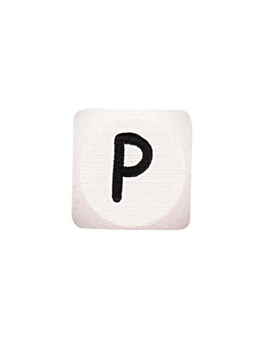 Cubo de madeira branco com letra do alfabeto em pérola