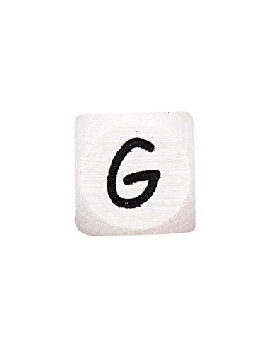 Cubo de madeira branco com letra do alfabeto em pérola