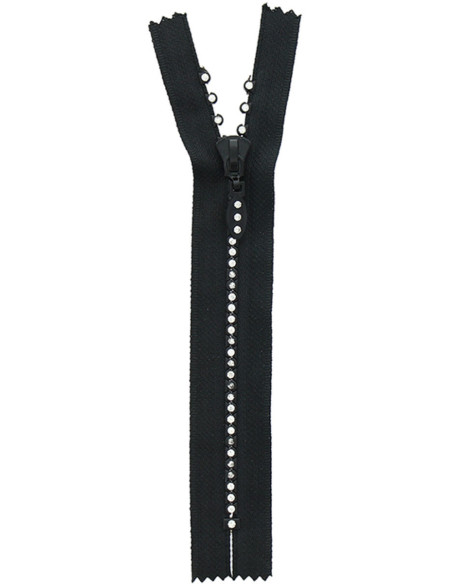 Fecho de correr não separável - Strass preto