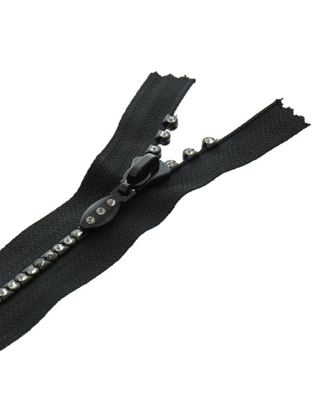 Fecho de correr não separável - Strass preto