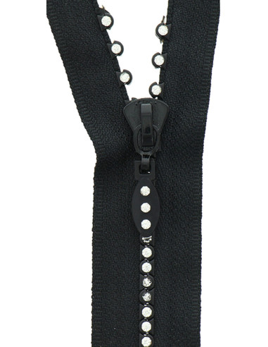 Fecho de correr não separável - Strass preto