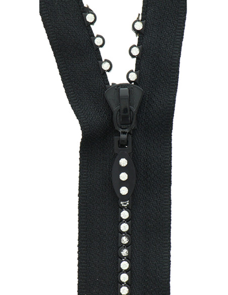 Fecho de correr não separável - Strass preto