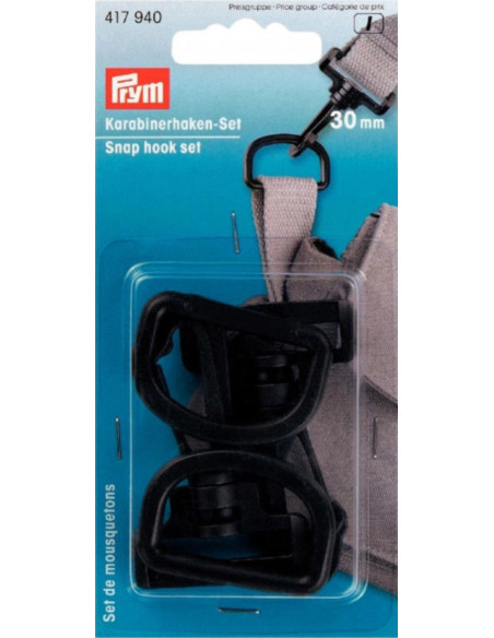 Conjunto de mosquetões de plástico 30 mm preto
