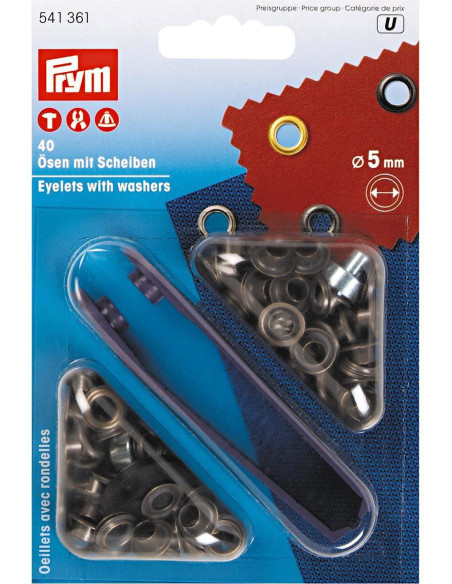 Caixa com 40 ilhós de 5 mm com ferramenta de aplicação - Latão antigo