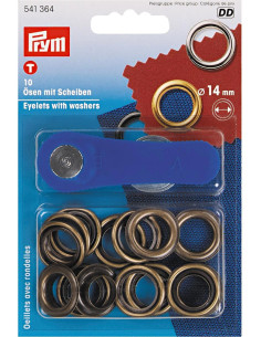 Caixa com 10 ilhós de 14 mm com ferramenta de aplicação - Latão antigo