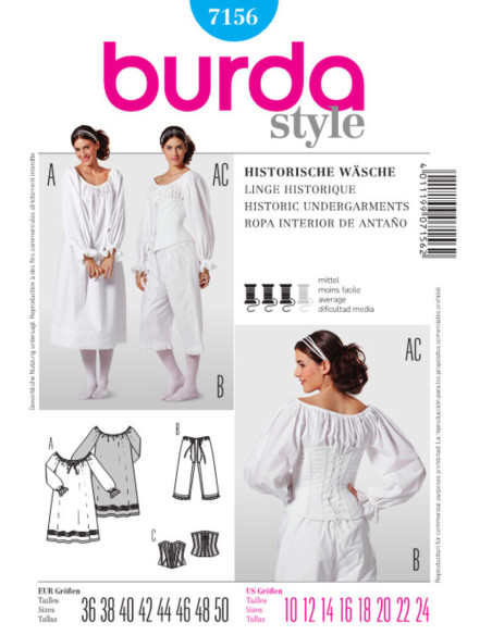 Padrão de lingerie histórico - Burda 7156