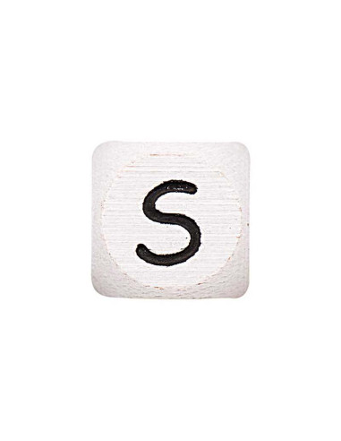 Cubo de madeira branco com letra do alfabeto em pérola