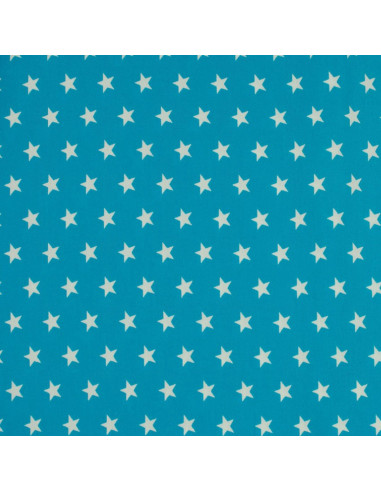 Tecidos de algodão com estrelas - Azul aqua e branco