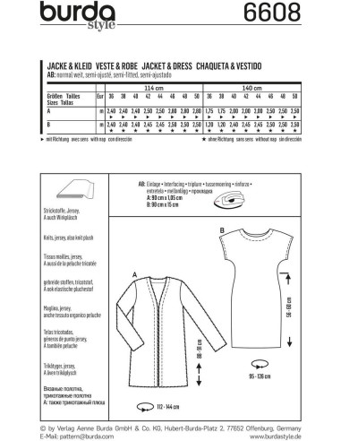 Molde de casaco e vestido - Burda 6608