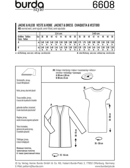 Molde de casaco e vestido - Burda 6608