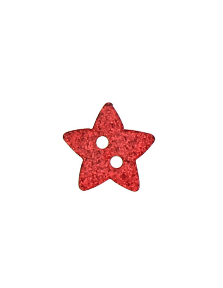 Botão de 2 furos estrela com glitter - Vermelho