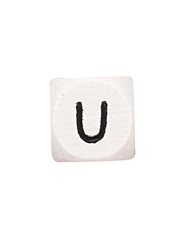 Cubo de madeira branco com letra do alfabeto em pérola