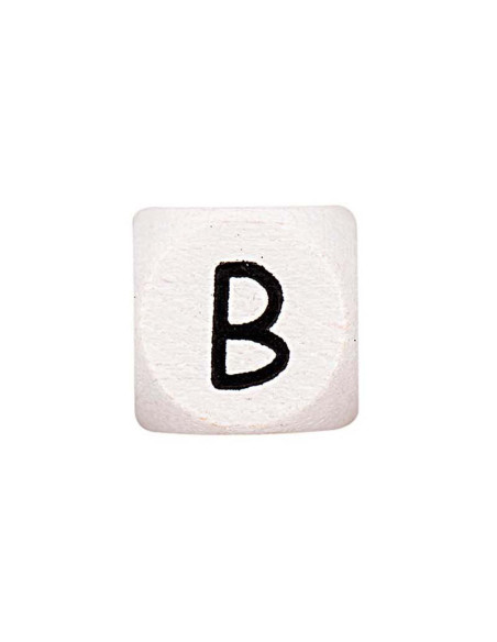 Cubo de madeira branco com letra do alfabeto em pérola