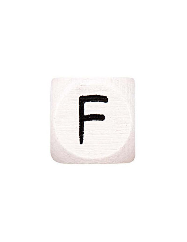 Cubo de madeira branco com letra do alfabeto em pérola