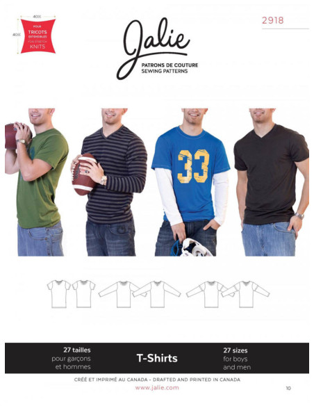 Molde de t-shirts para homens - Jalie 2918