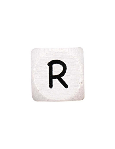 Cubo de madeira branco com letra do alfabeto em pérola