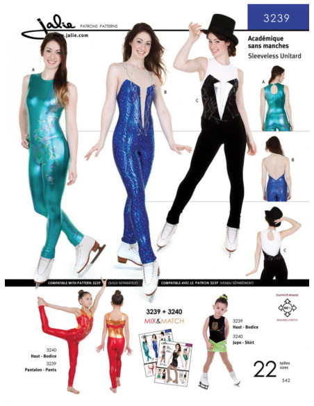 Molde de unitard (acadêmico) sem mangas - Jalie 3239