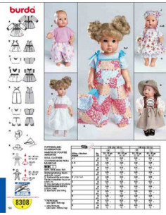 Molde de roupas de bonecas combinadas - Burda 8308