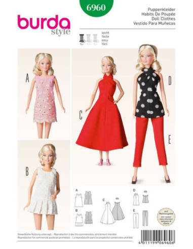 Molde de roupas para bonecas - Burda 6960