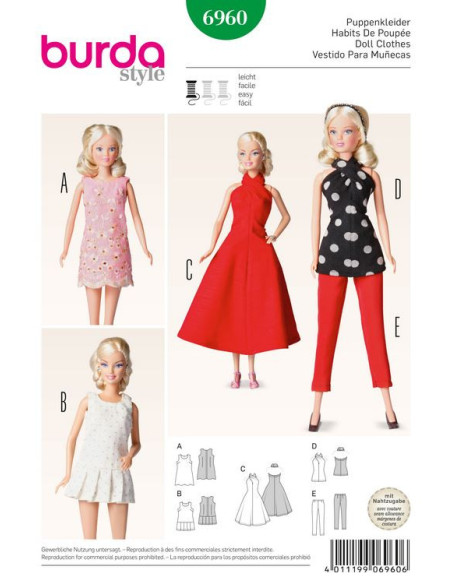 Molde de roupas para bonecas - Burda 6960