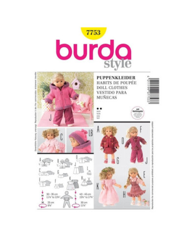 Molde de roupas de boneca - Burda 7753