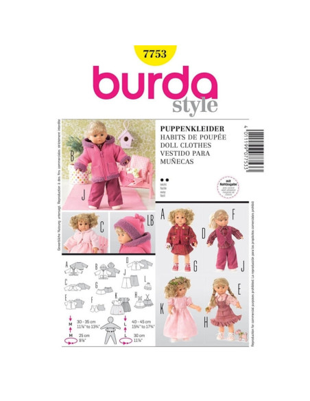 Molde de roupas de boneca - Burda 7753