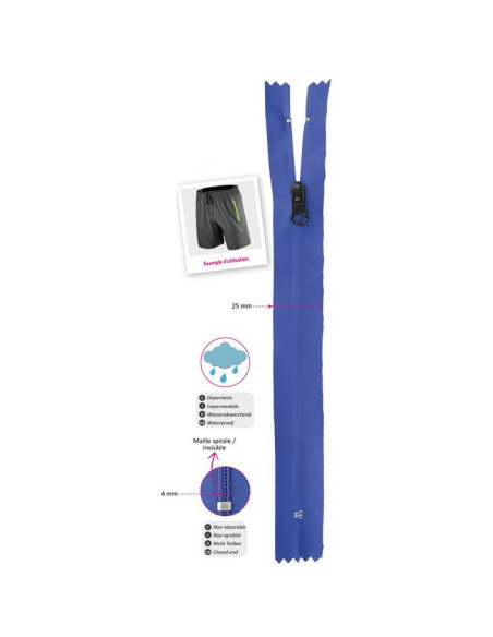 Fecho invisível impermeável 20 cm - Azul