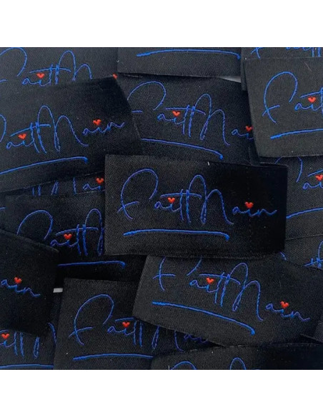 Conjunto de 5 etiquetas tecidas para costurar Feito à mão - Preto e azul-marinho